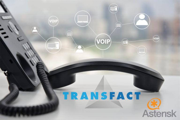 IP Phone with VoIP icon + Transfact Logo + Asterisk Logo